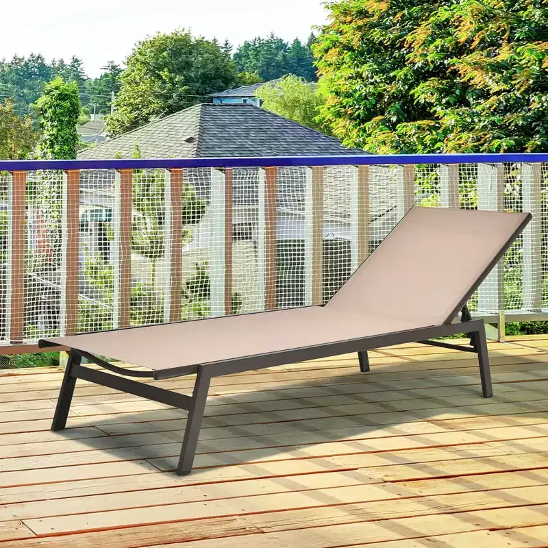 Costway Patio Lounge Chair Chaise Recliner Back Adjustable Garden Deck Brown\Black