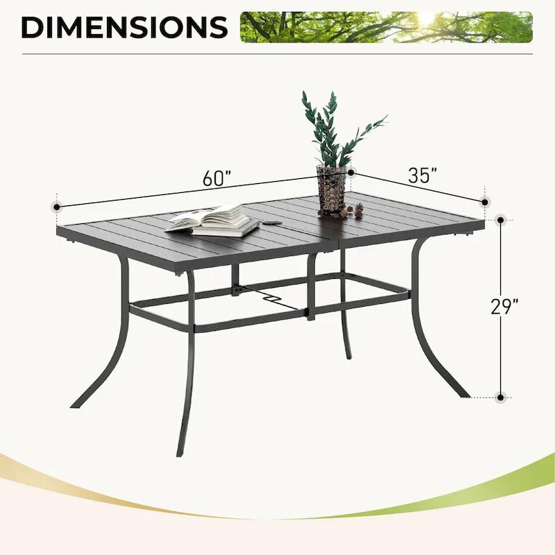 MAISON ARTS 7 Pieces Patio Dining Set, 6 x Swivel Dining Chairs with Cushion and 1 Metal Table with 2.6 Umbrella Hole