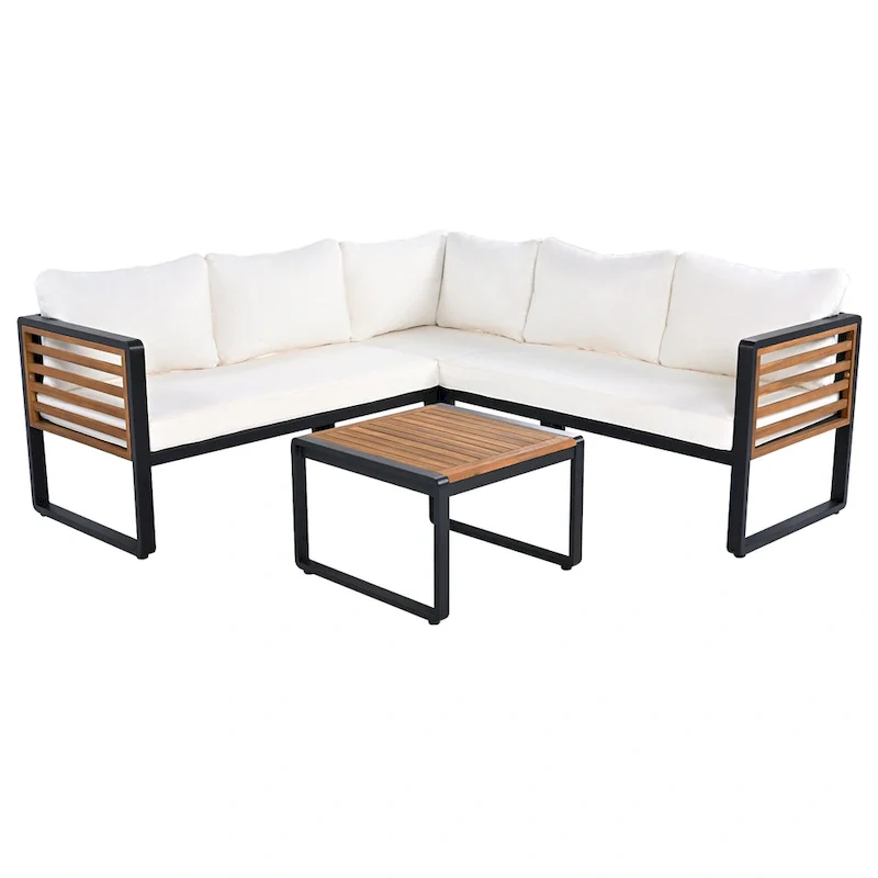 4-Pieces Patio L-shaped Conservation Sofa Set with Coffee Tables