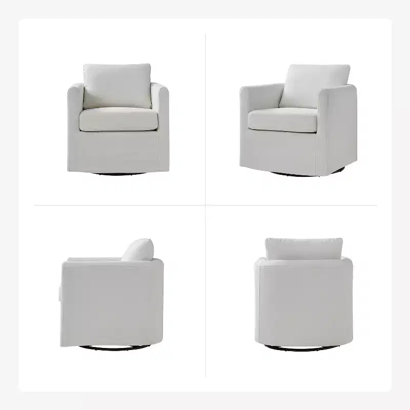 Bernhard Slipcovered Swivel Chair with textured fabric and flared armrests| HULALA HOME
