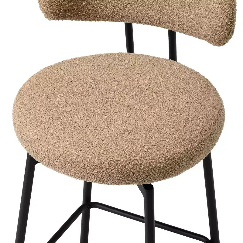 Modern Upholstered Faux Shearling Fabric Counter Height Bar Stools with Back (Set of 2