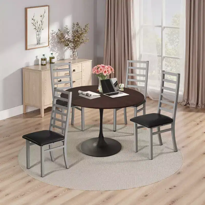 Gray PU Leather High Back Armless Dining Chair, Set of 4