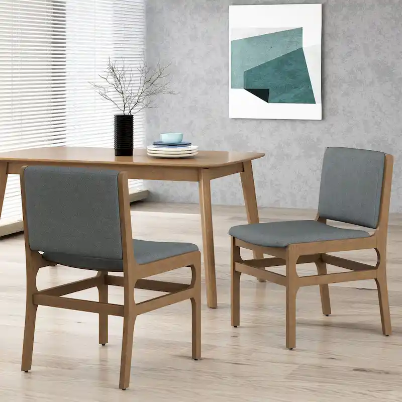 Contemporary Upholstered Dining Chair with Rubberwood Frame, Set of 2
