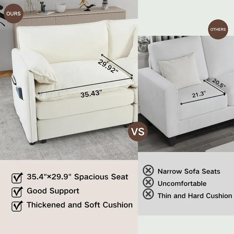 109.45 Chenille Upholstered L-Shaped Modular Sectional Sofa with Double-Layer Cushions, DIY Combination
