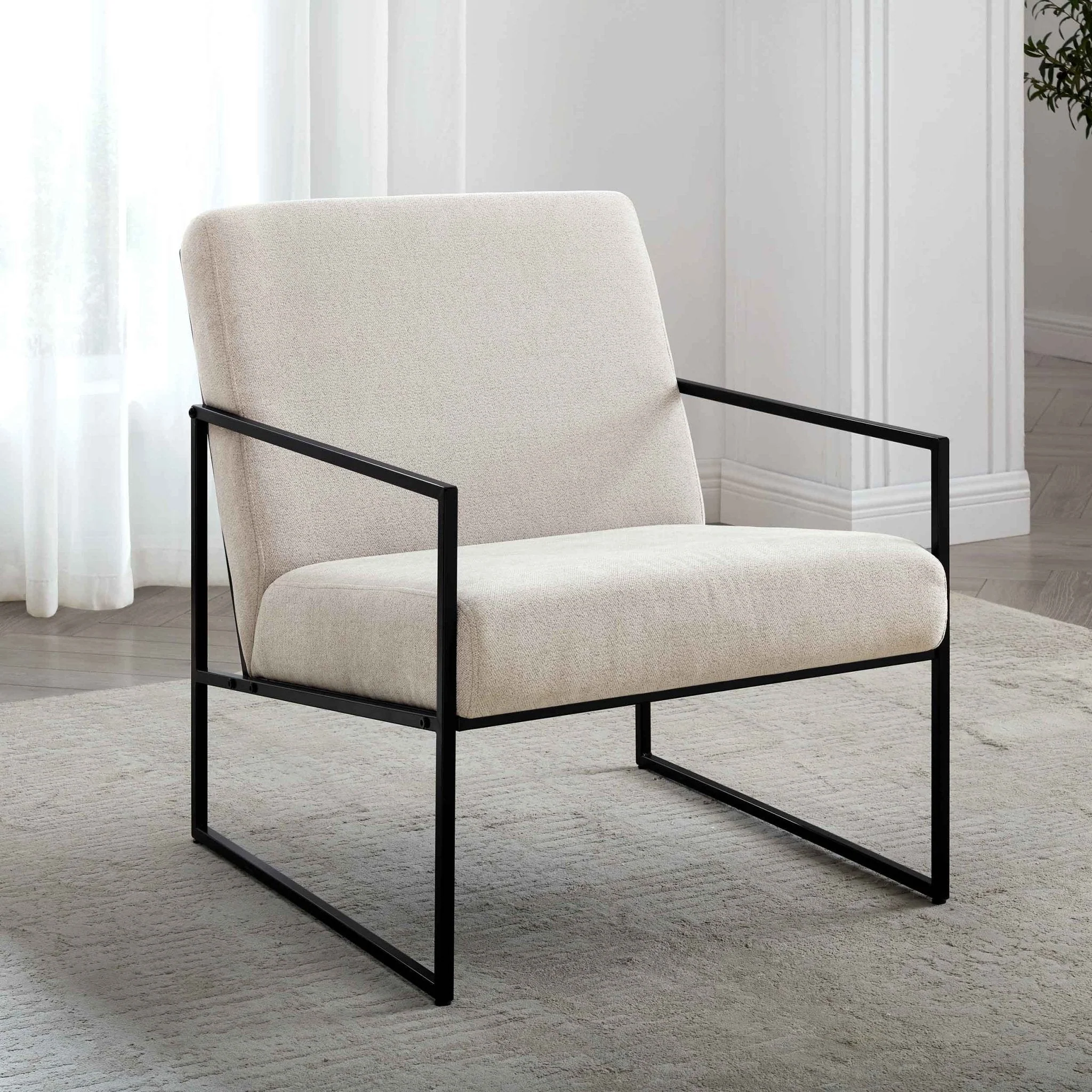 Modern Light Beige Fabric Accent Chair with Space-Saving Design for Living Room