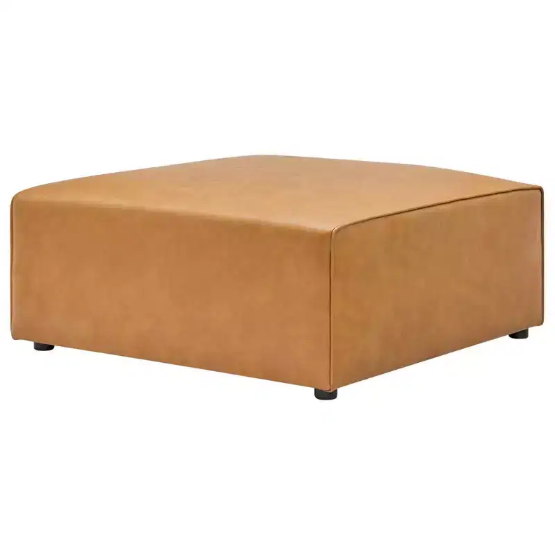 Mingle Vegan Leather Ottoman Velvet Tan - Modway: Modern Square Upholstered Padded Seat, Faux Leather, Wood Frame, 37x37x15.5