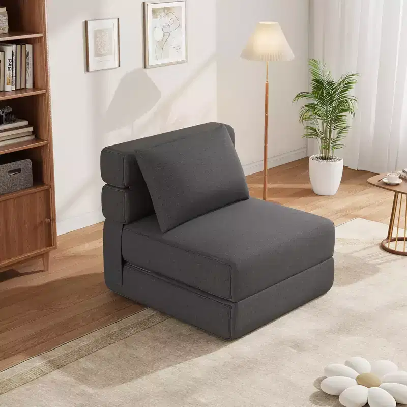 Floor Chair 2-in-1 Folding Bed with Decorative Cushion Sleeping Chair with Bed Function