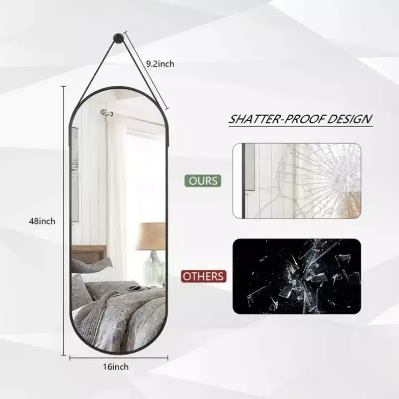 16x48 Oval Pill Full Length Wall Mirror, Black/Gold – Decorative Bathroom & Entryway Mirror