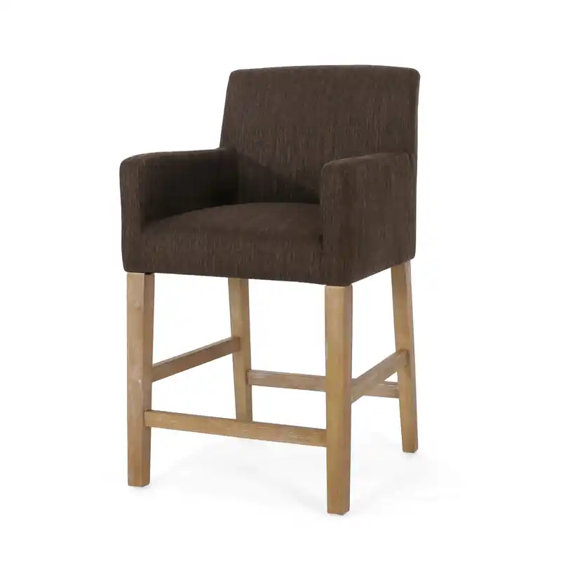 26 Seat Height Counter Stools Set Of 2 With Upholstered Fabric And Solid Wood Legs