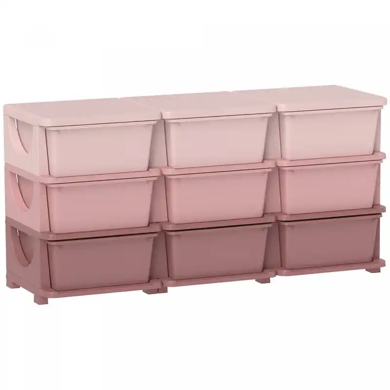 Kids Toy Storage Organizer With 9 Plastic Bins, 3 Tier Drawer Chest Utility For Kids Bedroom Nursery Kindergarten Living Room For Boys Girls Toddlers