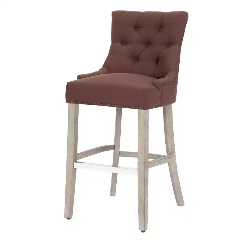 WestinTrends 29 Linen Tufted Buttons Upholstered Wingback Bar Stool (Set of 3), Brown