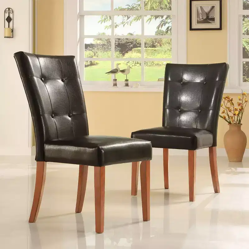 Tufted Faux Leather Dining Chairs Set of 2, Cherry, High Back, Rubberwood Frame