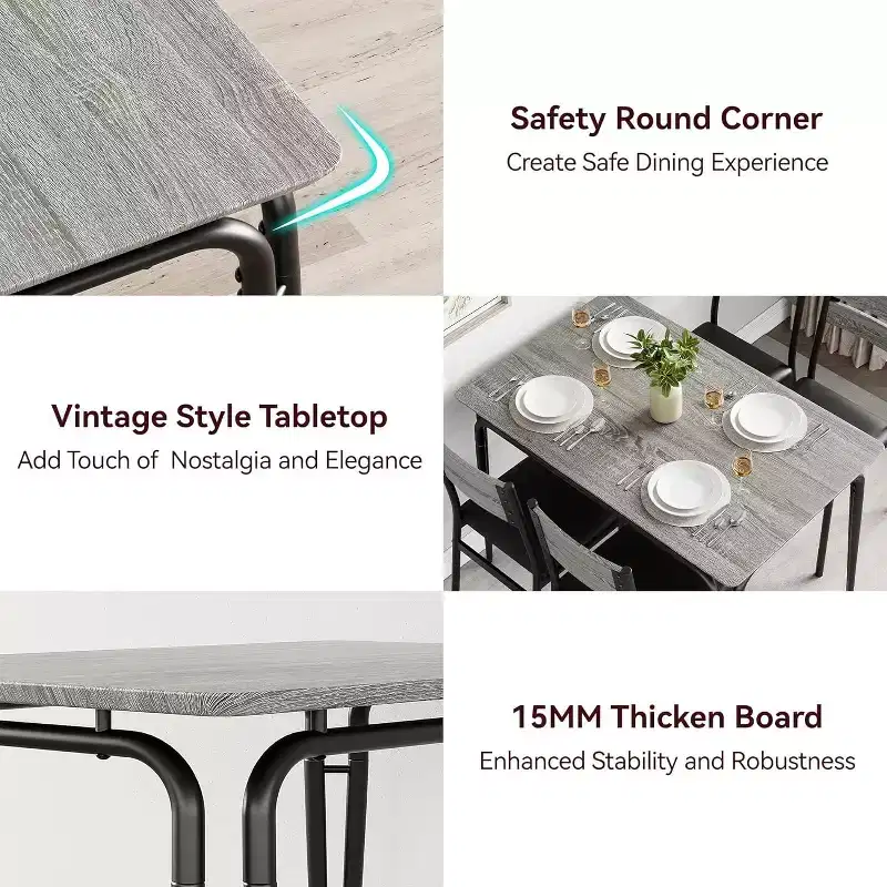 GustoWave 5 Piece Dining Table Set, with 4 Upholstered Chairs