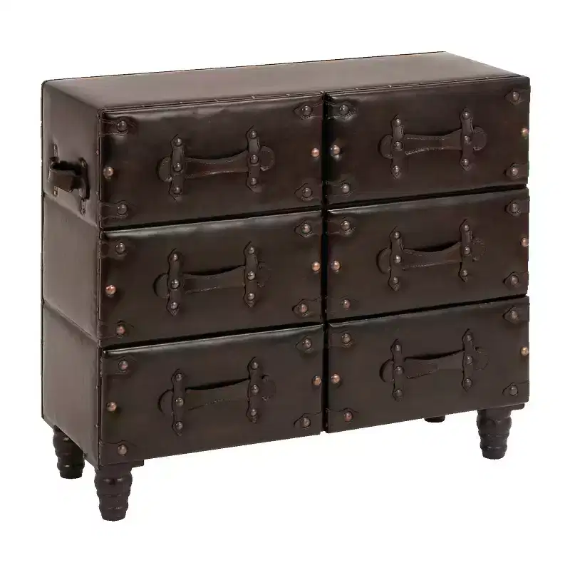 Traditional 6 Drawer Faux Leather Chest Black - Olivia & May: No Assembly, Divided Storage