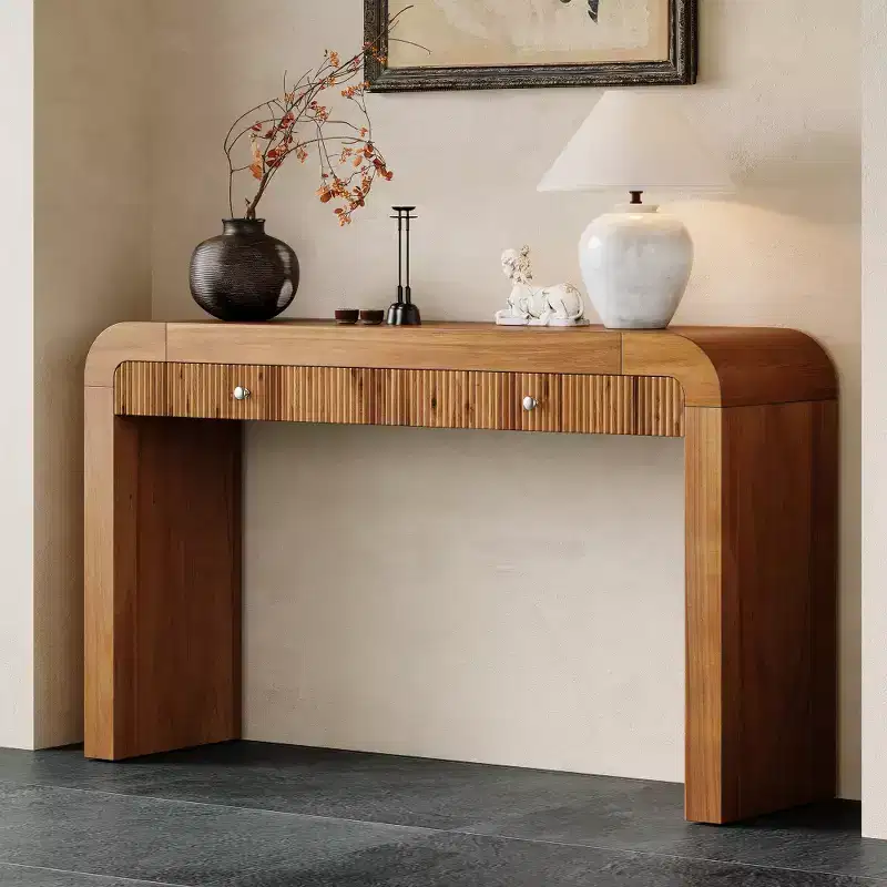 Whisen Rustic Console Table Entryway Table Side Table with Fluted Drawer Front