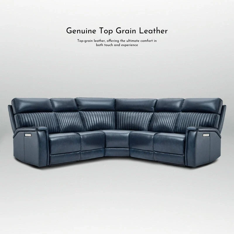Genuine Leather Power Recliner Sectional with Power Ajustable Headrest and Lumbar, Zero Gravity, 2StationaryArmlesschairs