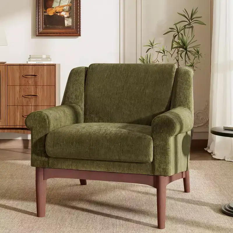 Whisen Sculptural Flared Arm Accent Chair with Solid Wood Frame Modern Reclined Upholstered Lounge Chair, Ergonomic Reading Chair