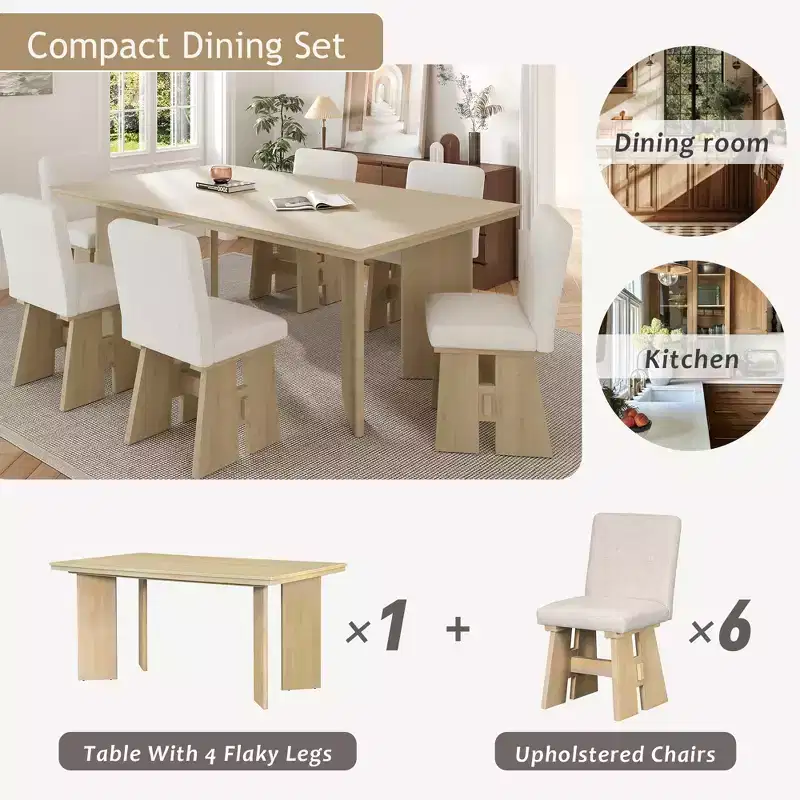 GDFStudio Felton Modern 7 Piece Wood Upholstered Dining Table Set