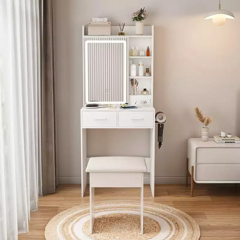 GDFStudio Yara 24 W Small Mirror Vanity Table with Stool
