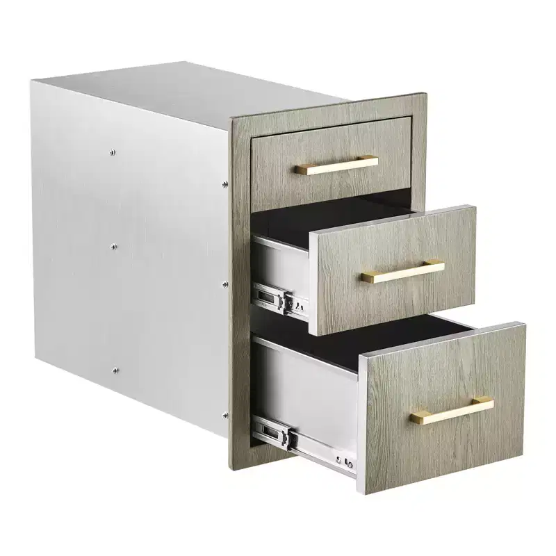 Outdoor Kitchen Triple Drawers 15.6 W x 20.5 H x23 D, Stainless Steel with Side Access Door for BBQ Island, Patio Grill Station