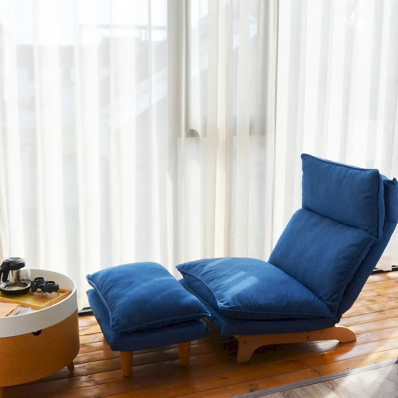 Blue Upholstered Foldable Reclining Leisure Chair - 48W x 27.56D x 37H