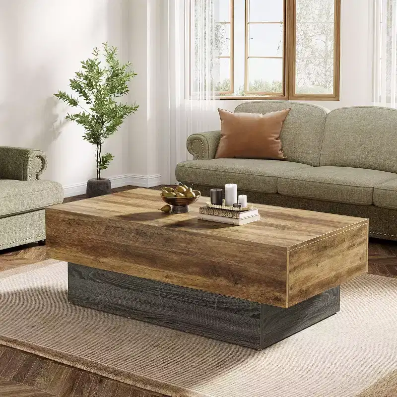 55-Inch Farmhouse Wood Coffee Table for Living Room, Office Reception Area