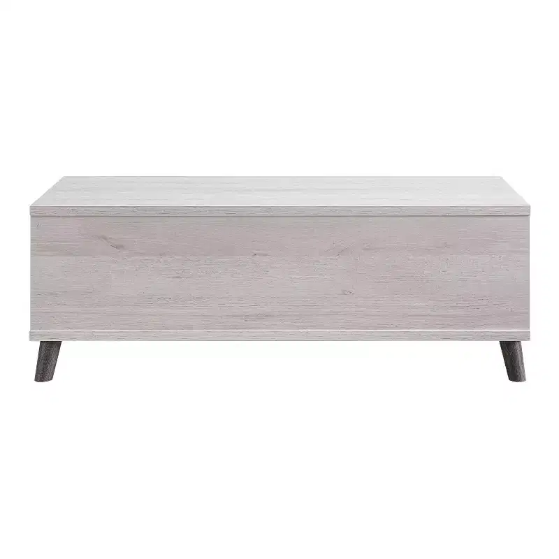 Frelmer 1 Drawer Coffee Table White Oak/Distressed Gray - miBasics: Mid-Century Modern, Flared Legs, Fixed Shelves