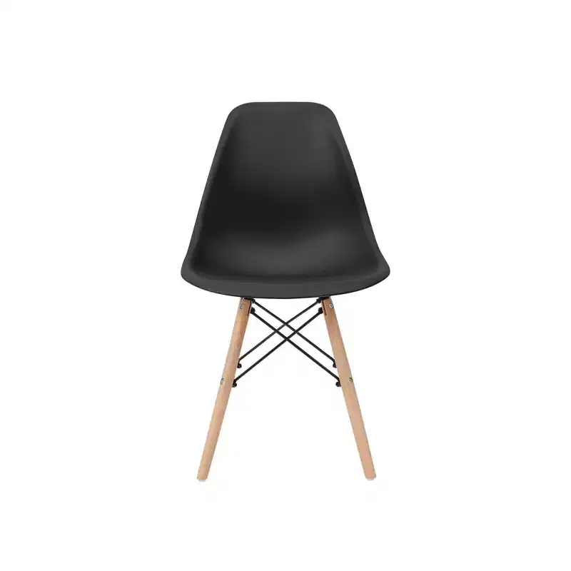 Set of 2 Plastic Dining Chairs with Wooden Legs - Black, Modern Style, 330 lbs Capacity