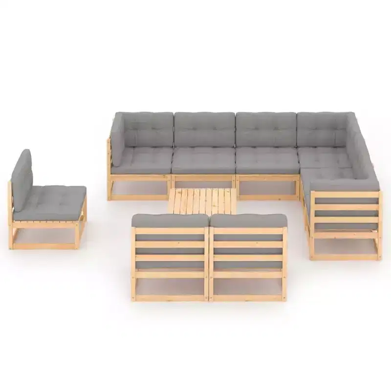 vidaXL Patio Furniture Set 10 Piece Outdoor Sectional Sofa Solid Wood Pine