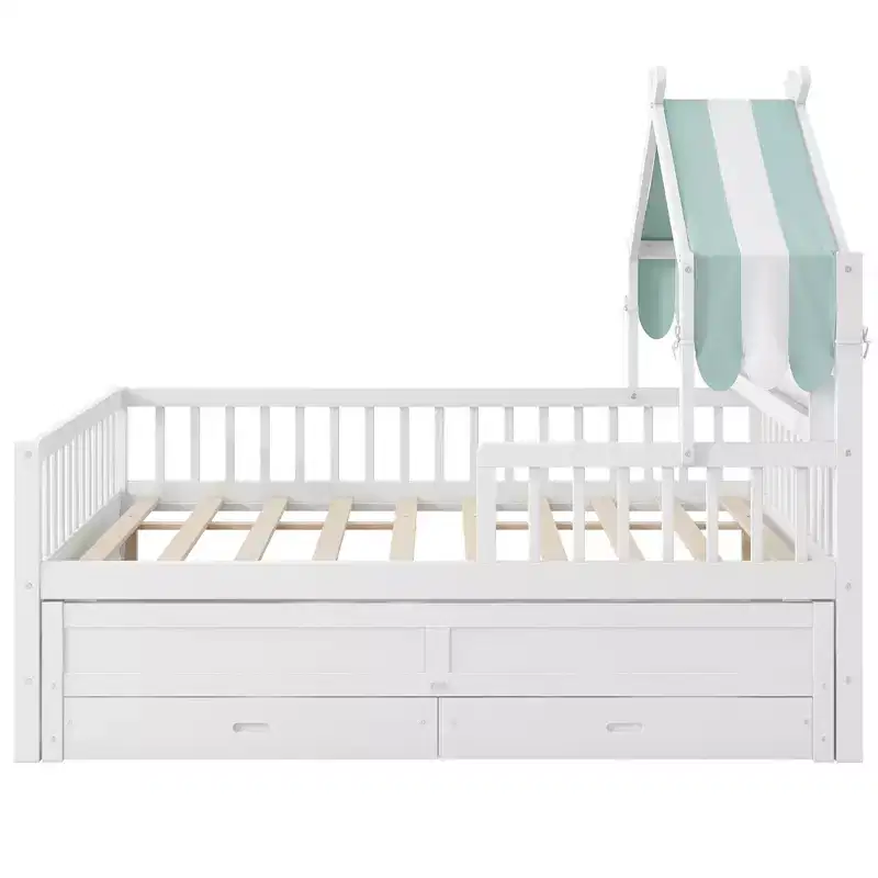 GDFStudio Sanders Wooden House Bed with trundle and Fabric