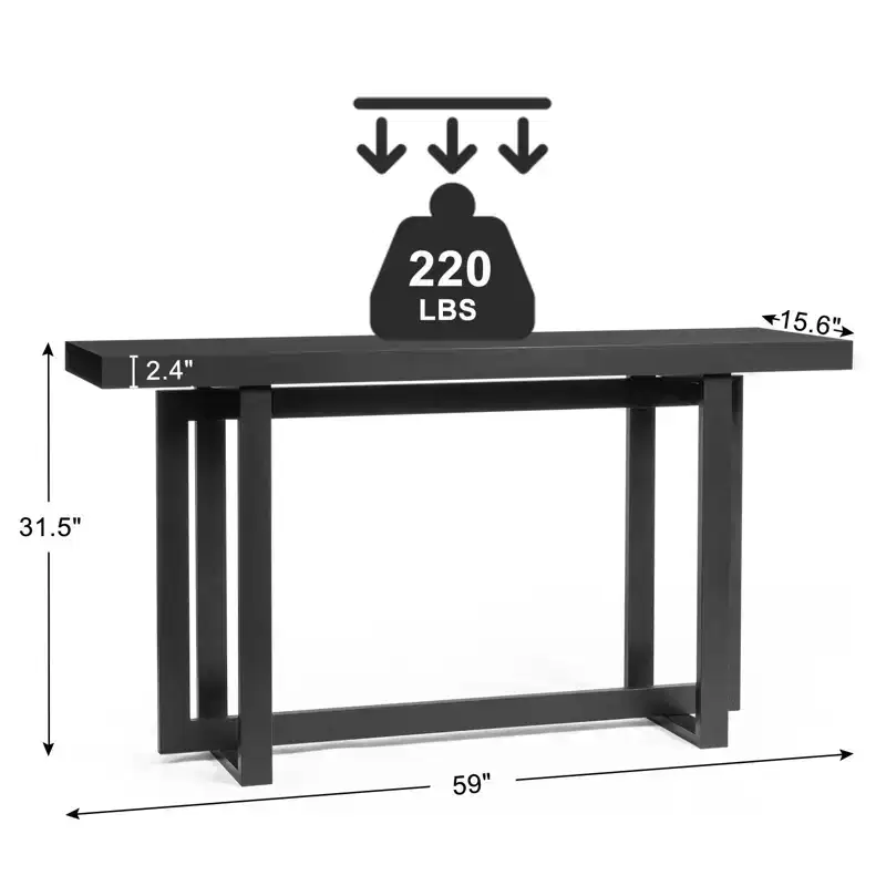 Black Modern Rectangle Console Table, 59