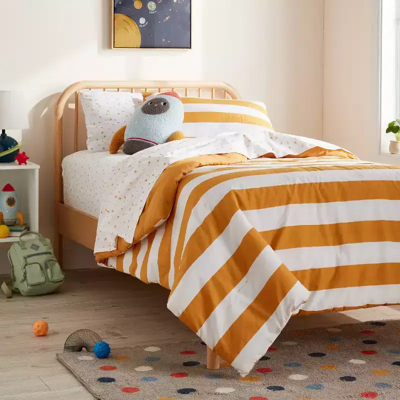 Twin Natural Wood Kids Bed Frame, Stained Finish