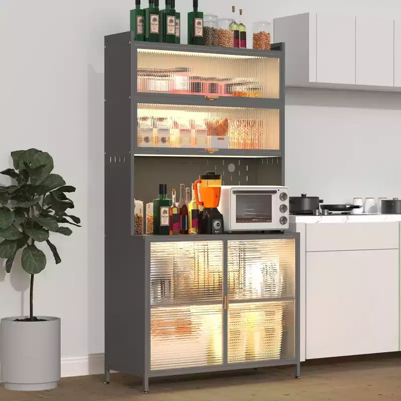 73Tall Kitchen Pantry Cabinet 6 Level Flip Door with Pegboard Metal Pantry Storage Cabinet Anti-Tip Design Hutch for Kitchen Dining Room