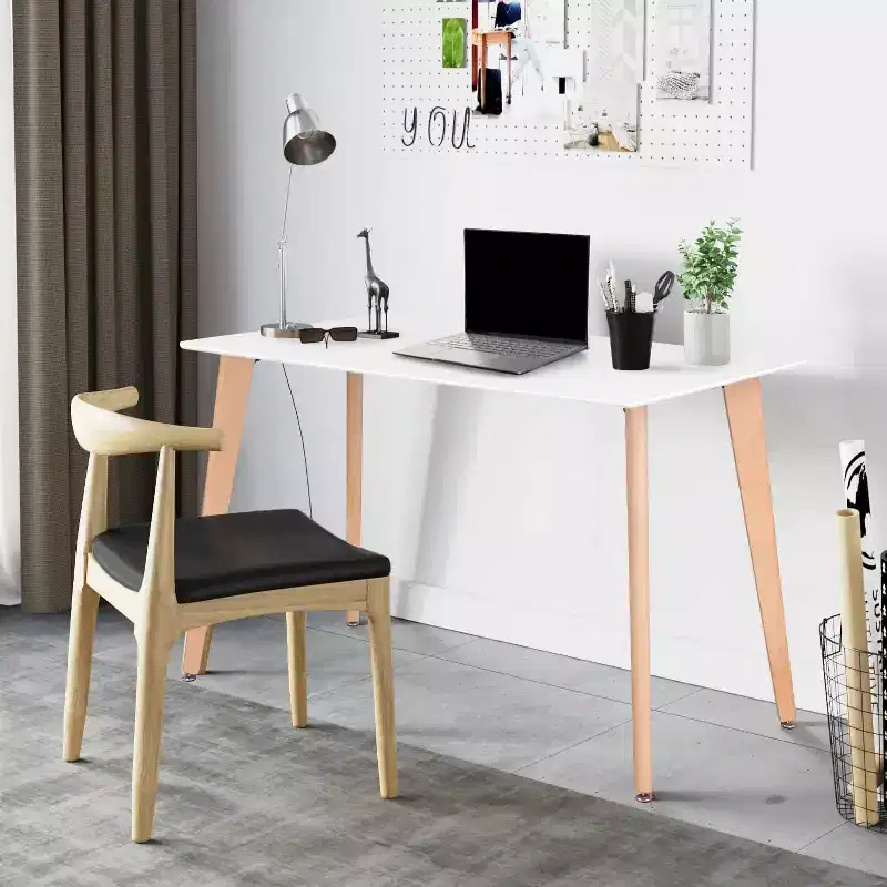 Dining Table Rectangular 47.2 Inch, Stylish Leisure Table with Wooden Legs for Home Kitchen, Cafés, Small Places
