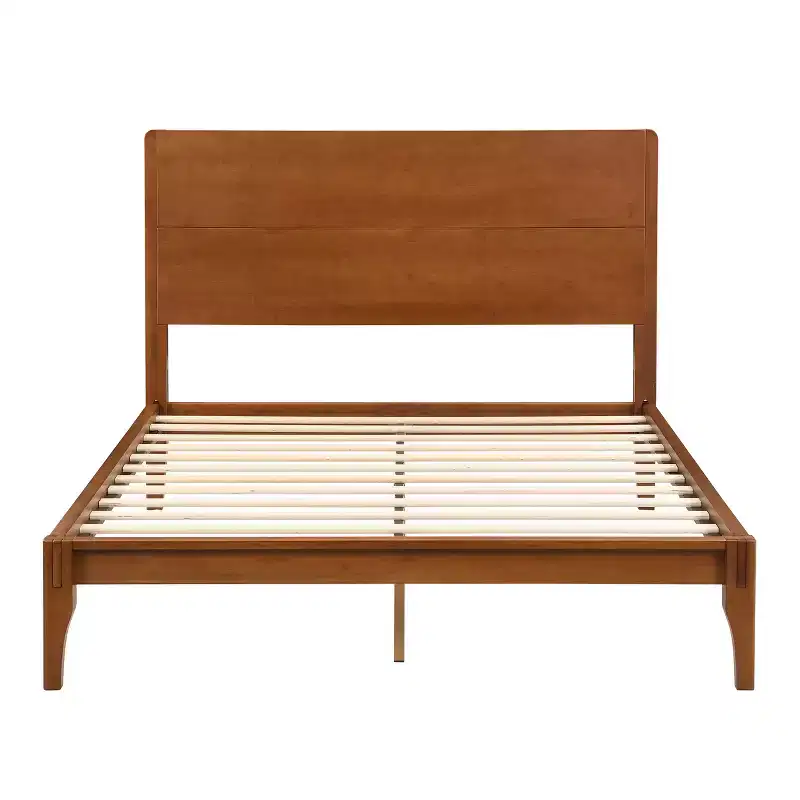 Merax Mid-Century Modern Bamboo Platform Bed with Headboard and Metal Support