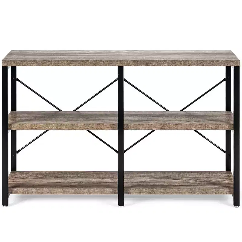 Costway 47'' Console Table 3 Tier Industrial Sofa Table Metal Frame