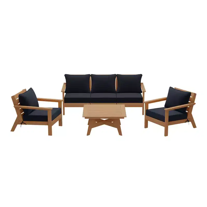 WestinTrends Avalon Outdoor 6-Piece Modular Sectional Patio Furniture Sofa Set, Teak/Navy Blue
