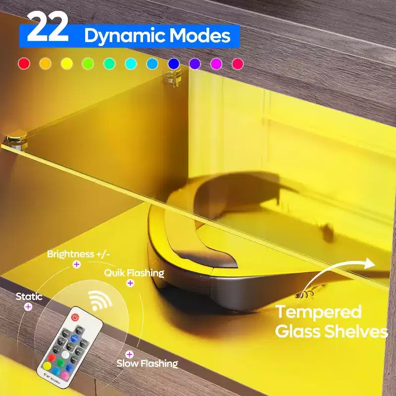 Particle Board TV Stand with Glass Shelves 18.5''H x 55.12''W x 13.78''D