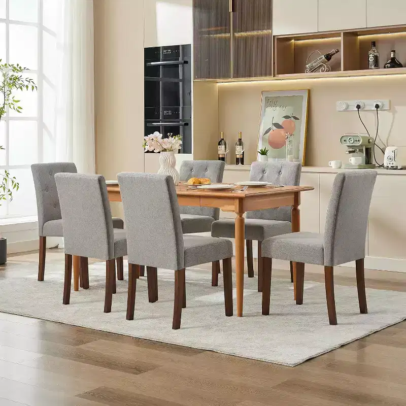 Button Tufted Parsons Dining Chairs Set of 2, Upholstered Fabric Kitchen Chairs with Padded Seats & Wood Legs, Living Room Kitchen Furniture