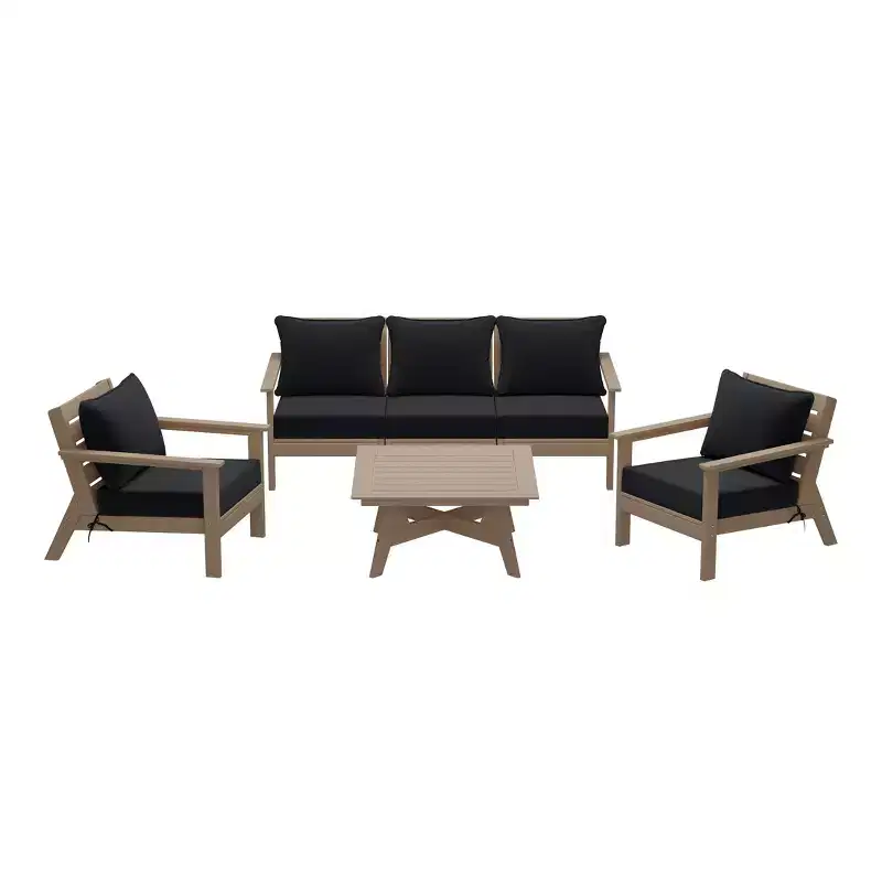 WestinTrends Avalon Outdoor 6-Piece Modular Sectional Patio Furniture Sofa Set, Weathered Wood/Black