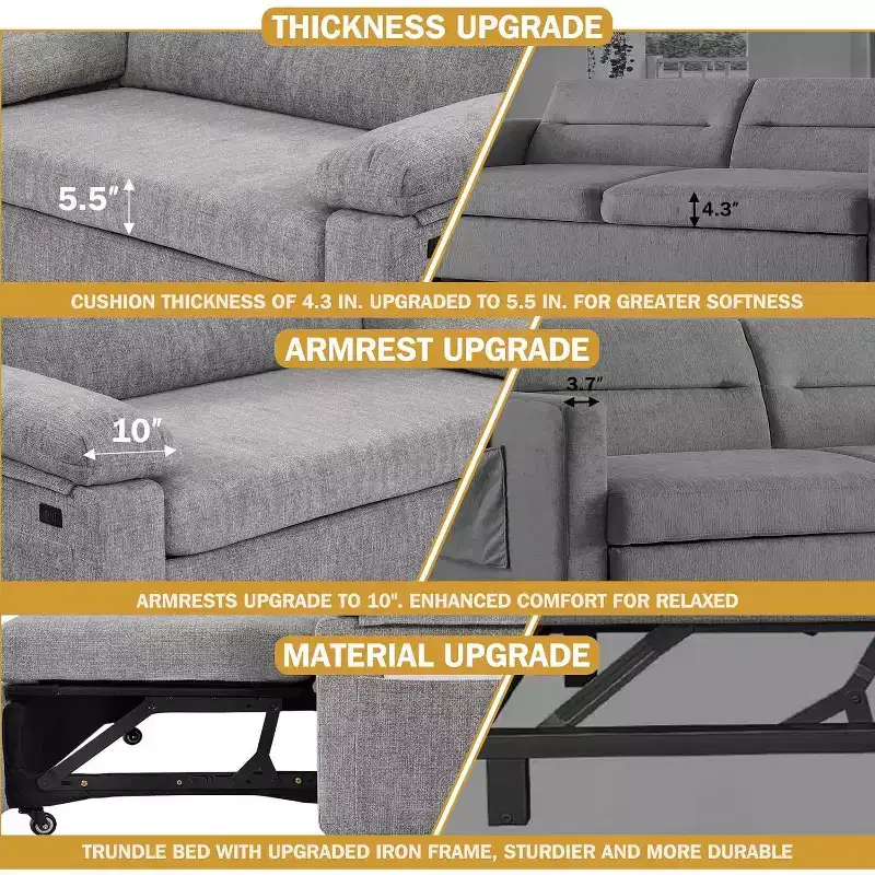 Dyonery 3-in-1 Convertible Sofa Bed, Pull Out Sleeper Sofa with USB Charging Station & Adjustable Backrest