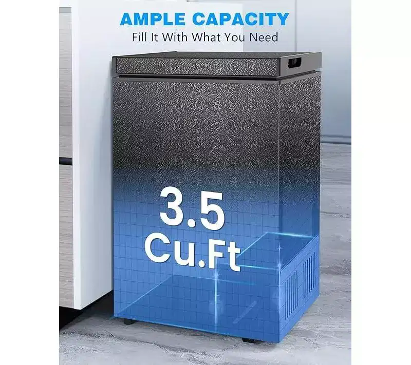 R.W.FLAME 3.5 Cu.Ft Chest Freezer with Removable Basket, Bottom Drain, Top-Opening Door, and Adjustable 7-Level Thermostat, Black