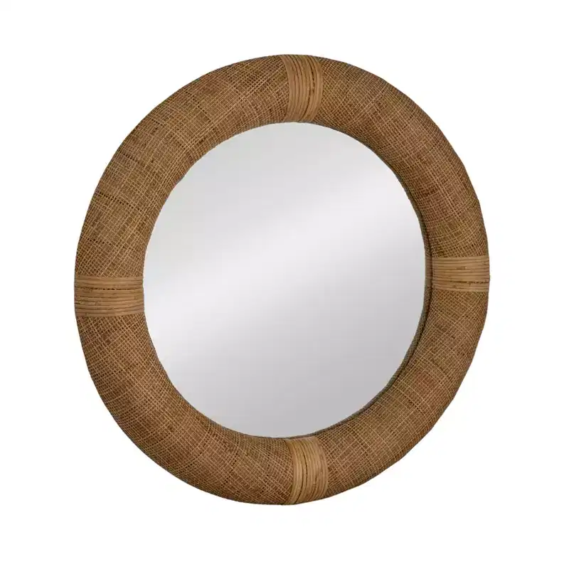 Handwoven Rattan Cane Round Wall Mirror – Natural Boho Decor