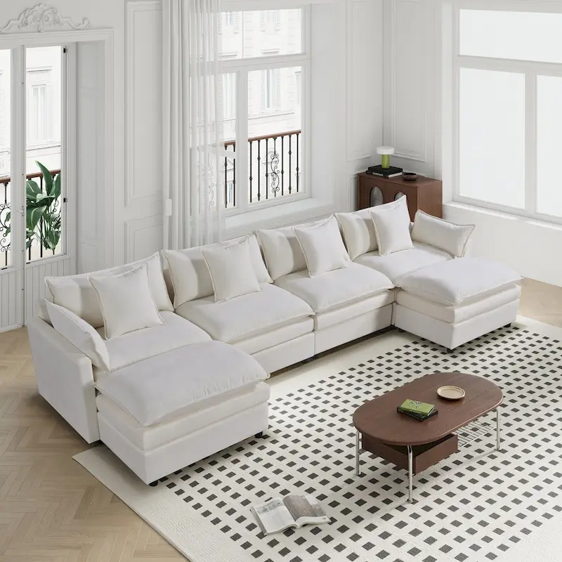 White 142.52  U-Shaped 6-Seater Sectional Sofa