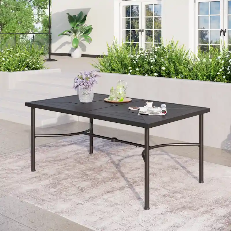 7-Piece Patio Dining Sets , 6 Textilene Fabirc Chairs and 1 Metal Table with 2.1 Umbrella Hole