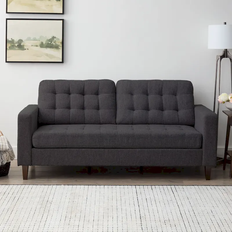 Brookside Brynn 76-in. Square-arm Faux Leather/Velvet/Fabric Sofa