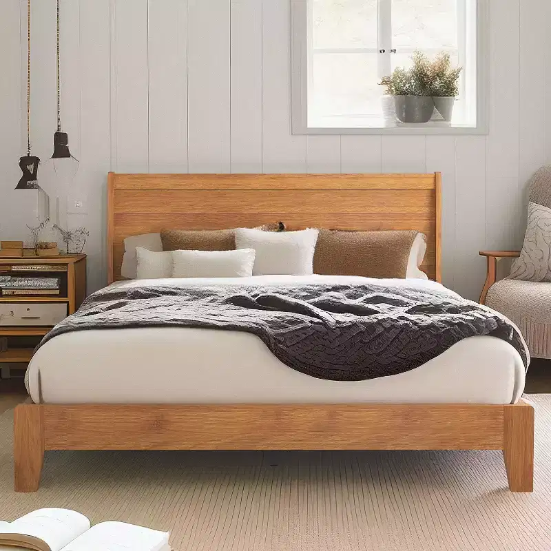 Galano Queen Abby Serene Bed with Headboard  Amber Walnut