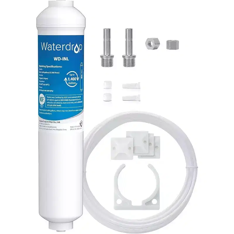 Waterdrop Inline Water Filter for Refrigerator and Ice Maker,NSF Certified High Capacity Drinking Water Filtration System with Connect Fittings