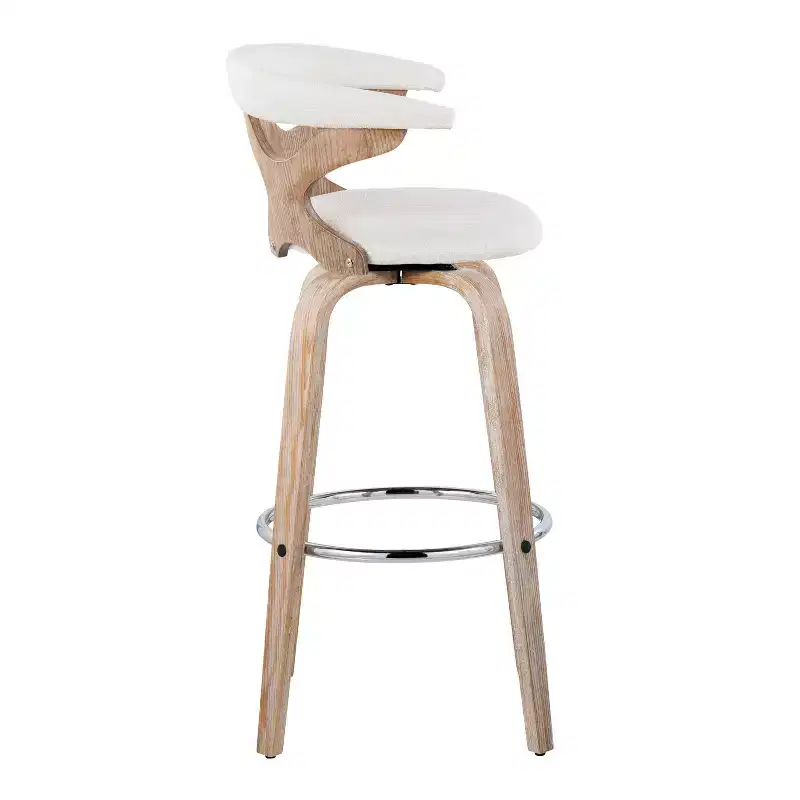 LumiSource Set of 2 Gardenia Barstools White Wash/Cream: Contemporary Swivel Bar Chairs with Back, Farmhouse Style