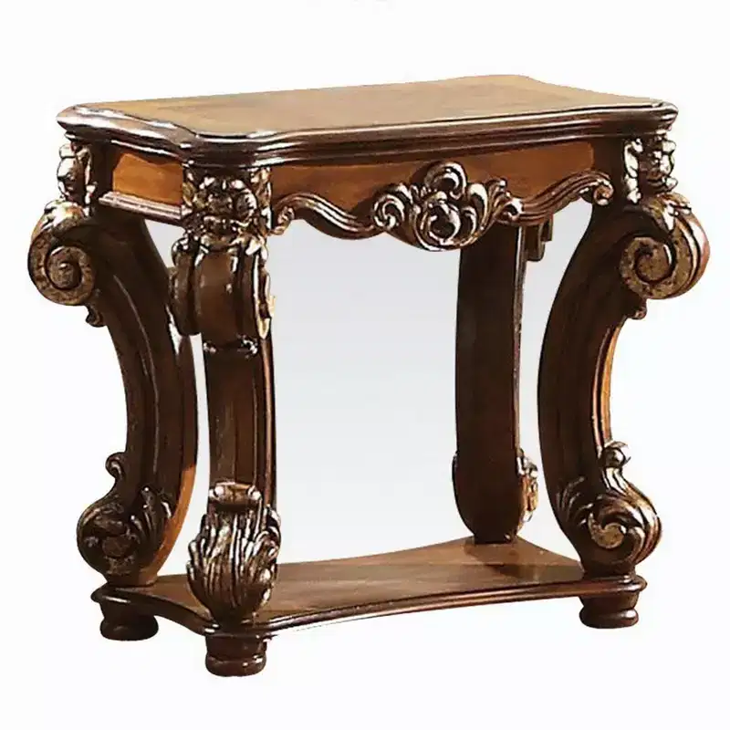 Royal Hampton Designed Wooden Side Table with Intricately Carved Body, Brown